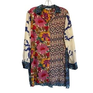 Rose & Olive‎ Lightweight Floral Boho Tunic Top Collared Small